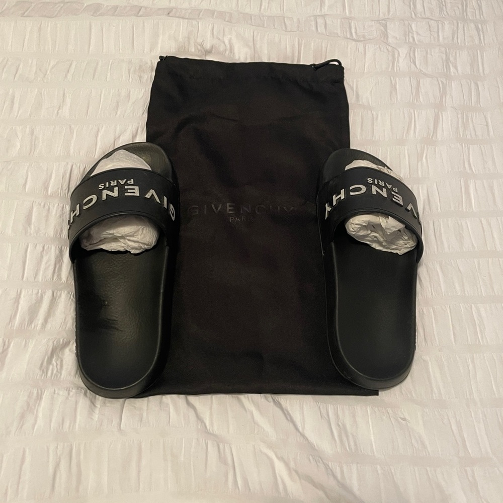 Givenchy Black Woman’s slide Sandals Sleek Minimalist Design - Picture 2 of 14